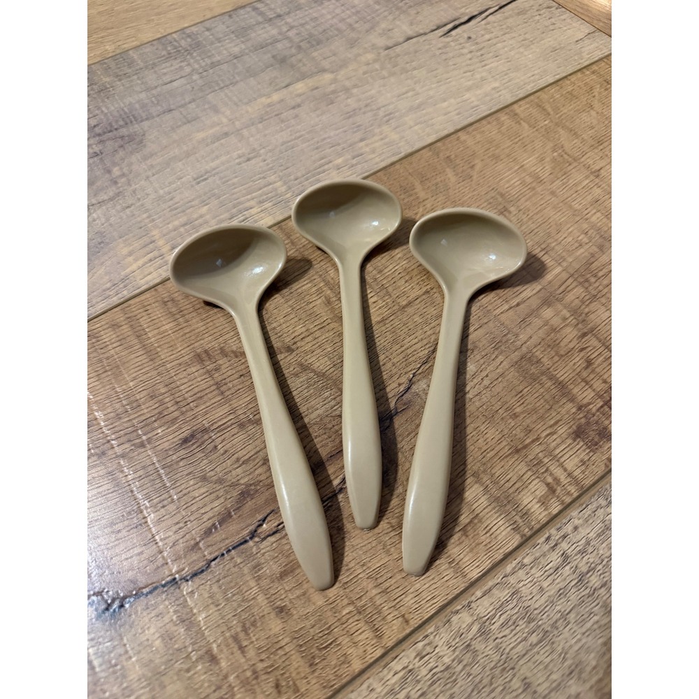 Vintage Tupperware Condiment Spoons Set of 3 Tan Almond 872-12 872-13 872-14
